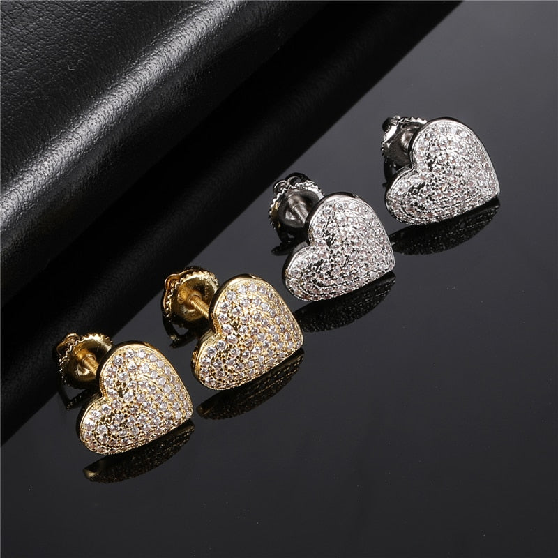 Heart Shape Rhinestone Stone Ice Out Stud Earring Bling Earrings Women Jewelry