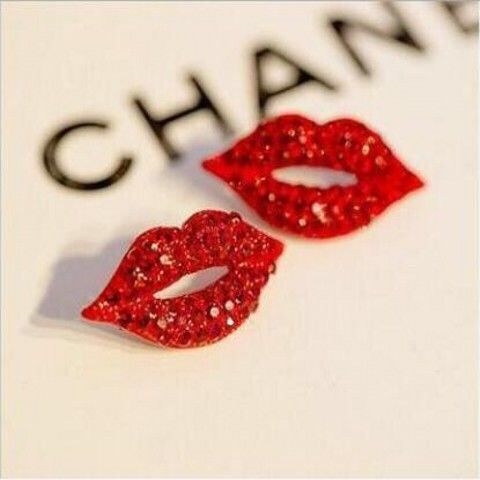 Sexy Red Lips Crystal Stud Earrings Jewelry
