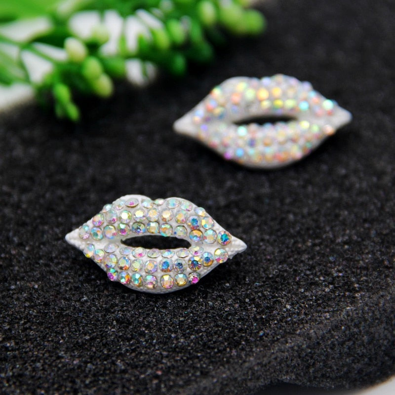 Sexy Red Lips Crystal Stud Earrings Jewelry
