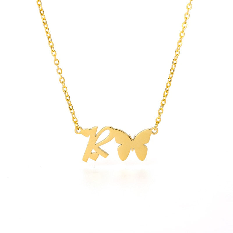 Butterfly Initial Necklace Jewelry Stainless Steel