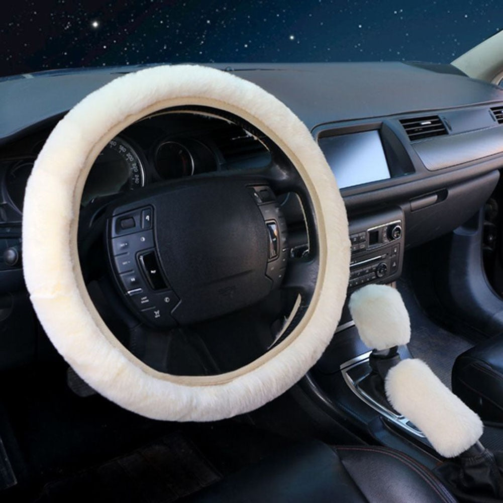 Universal Plush Car Steering Wheel Covers  Hand Brake & Amp Gear Cover Set Car 3 Piece Interior Accessories