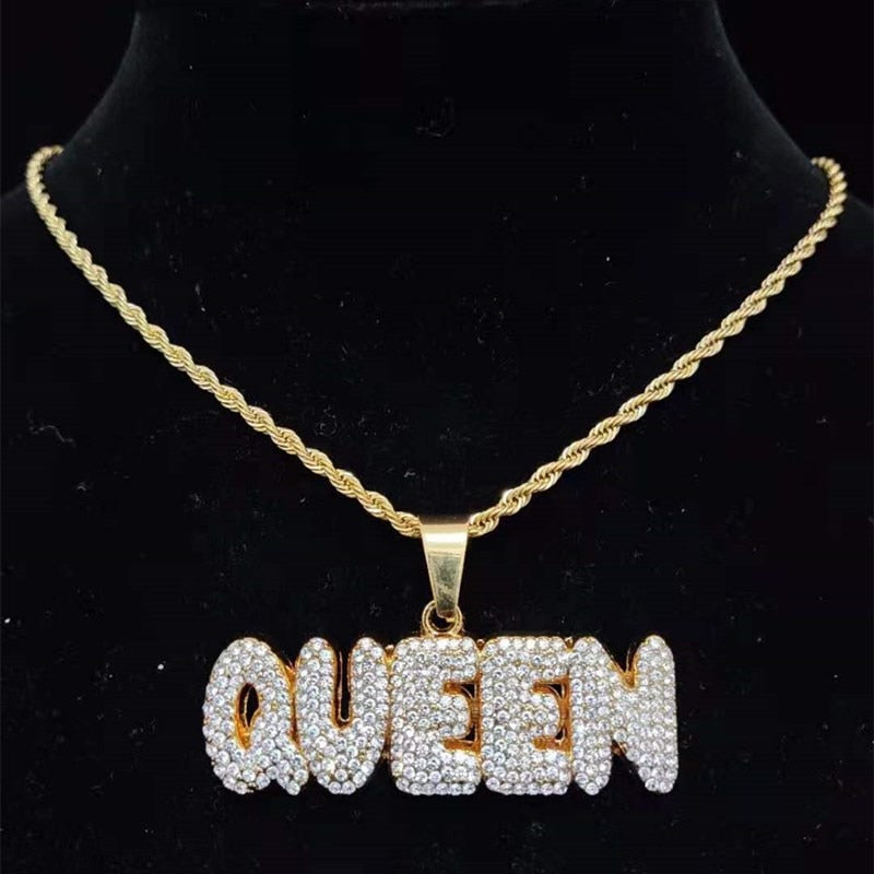 KING & QUEEN Necklace with 13mm Cuban Chain Iced Out Necklaces Jewelry