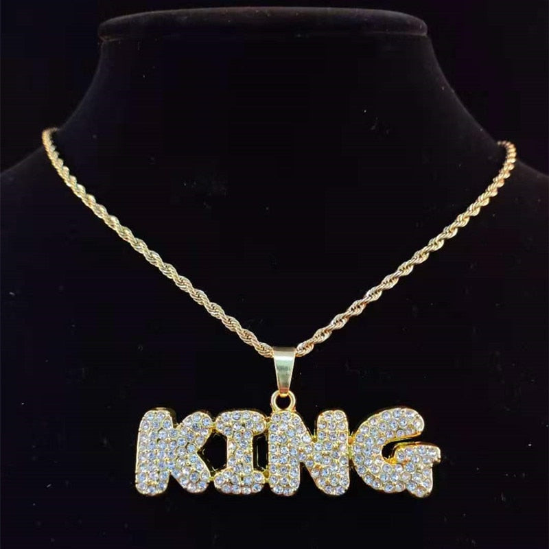 KING & QUEEN Necklace with 13mm Cuban Chain Iced Out Necklaces Jewelry