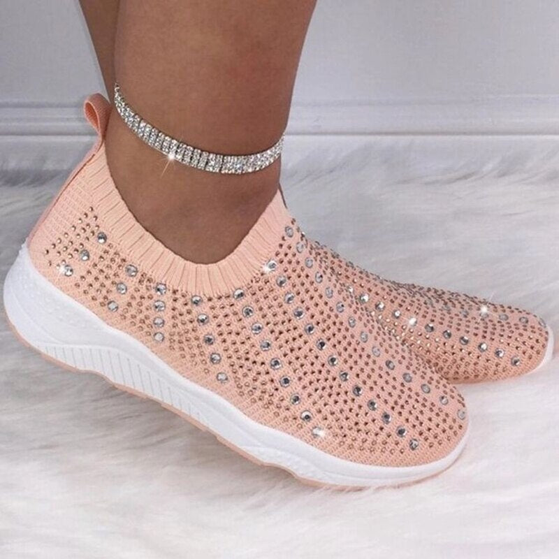 Crystal Mesh Knit Shoes Comfortable Breathable Shoes Women