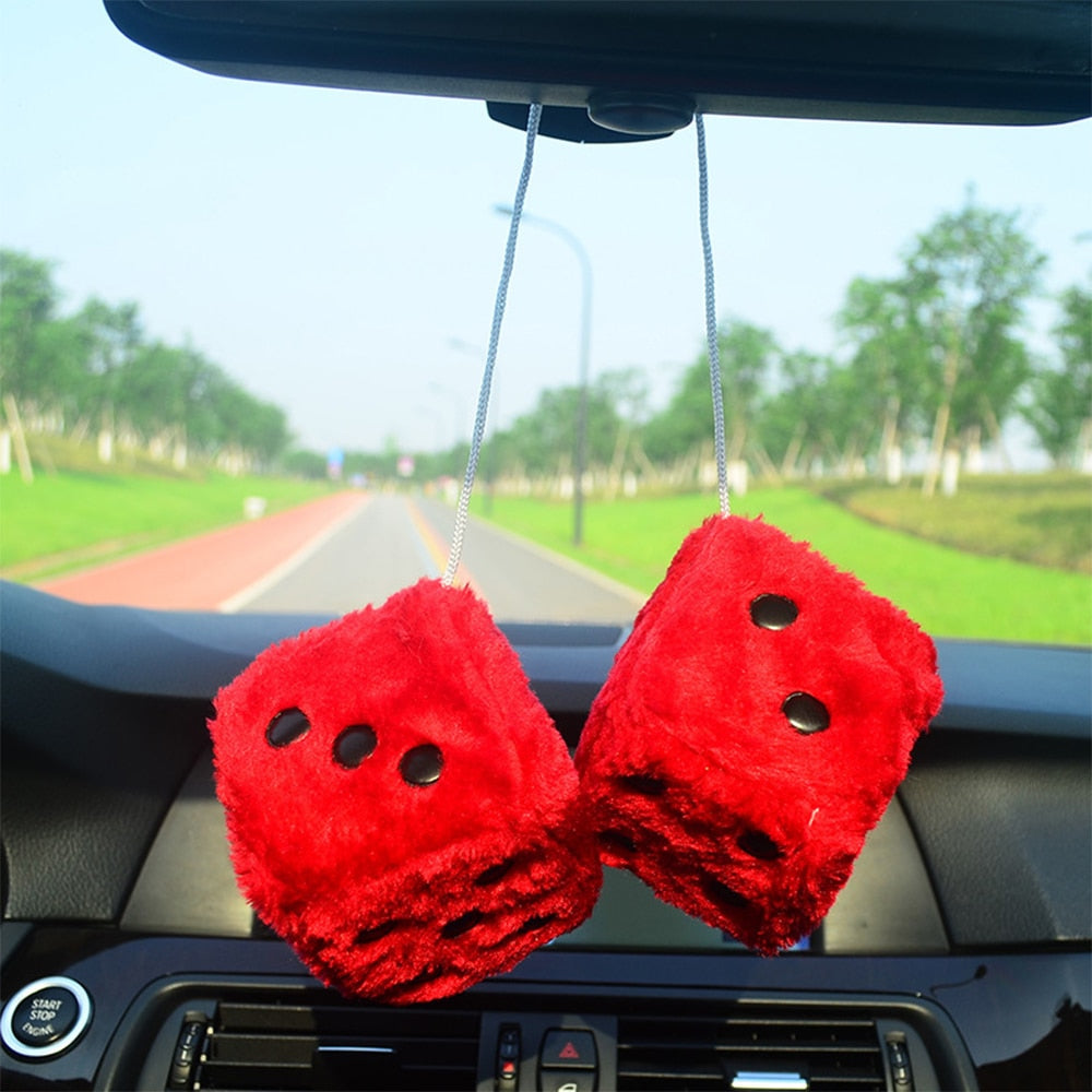 Fuzzy Plush Dice Auto Decor Ornament Car Accessory