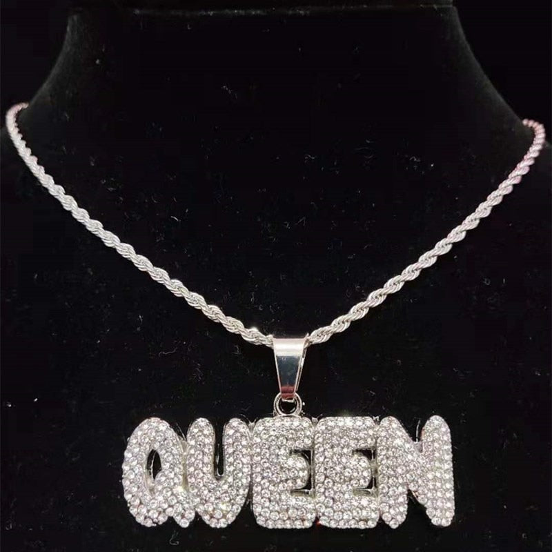 KING & QUEEN Necklace with 13mm Cuban Chain Iced Out Necklaces Jewelry