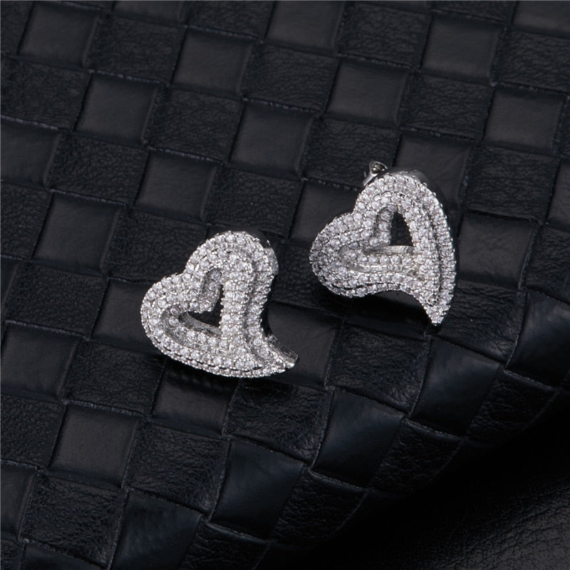 Heart Shape Rhinestone Stone Ice Out Stud Earring Bling Earrings Women Jewelry