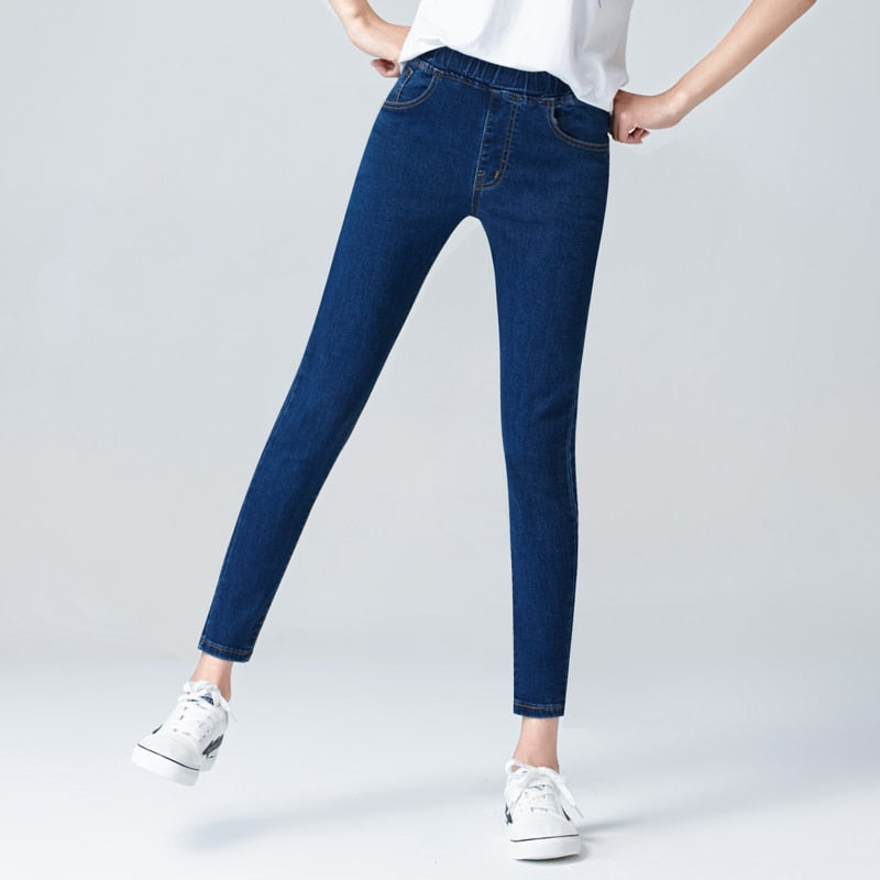 Elastic Waist Jeans Slim Stretch Cotton Jean Womens