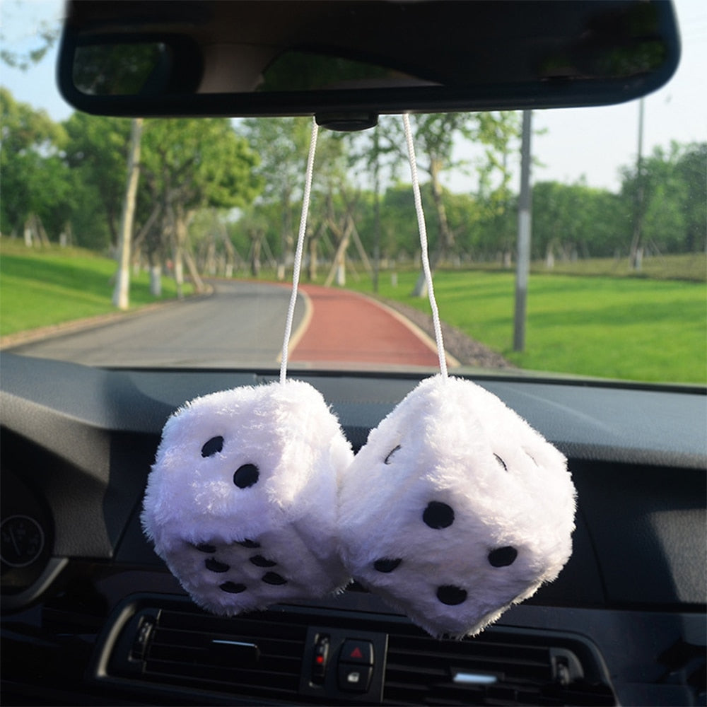 Fuzzy Plush Dice Auto Decor Ornament Car Accessory