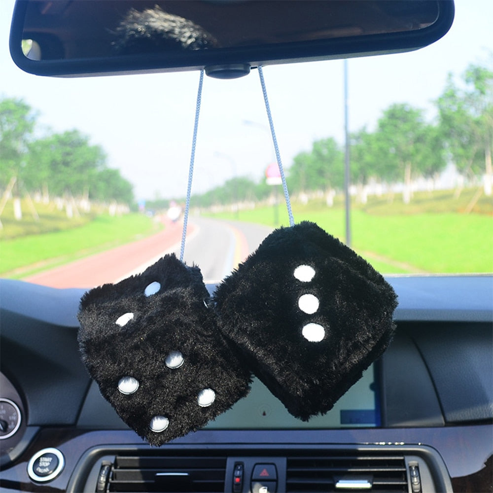 Fuzzy Plush Dice Auto Decor Ornament Car Accessory