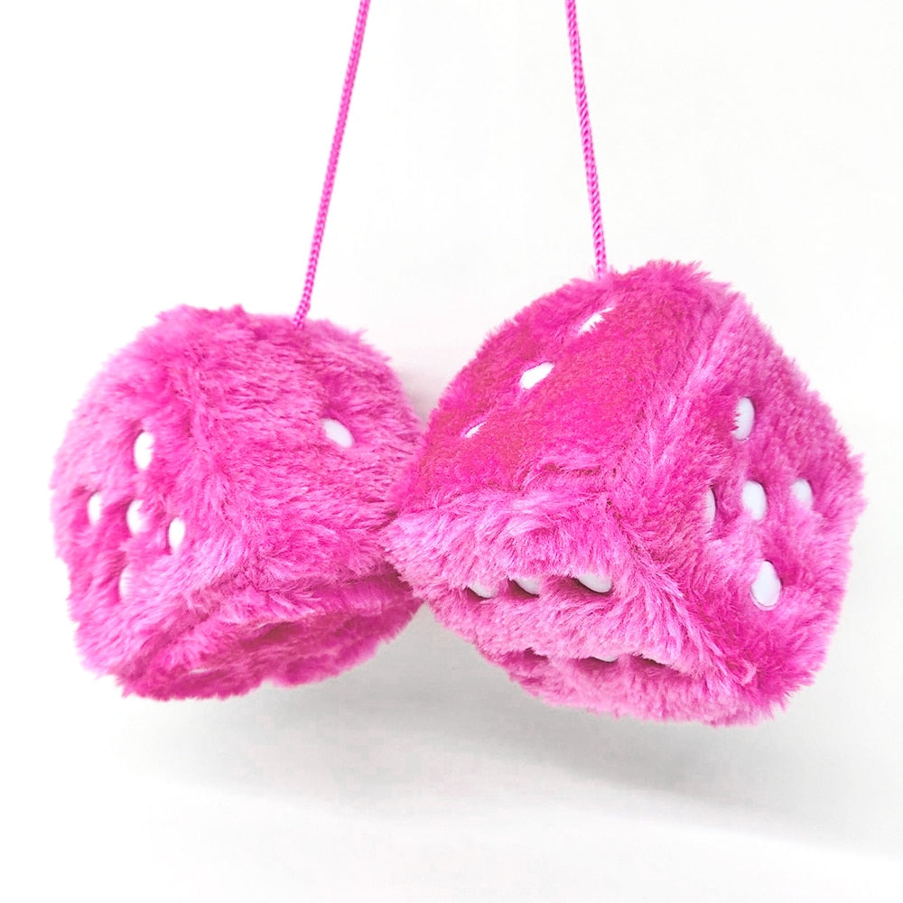 Fuzzy Plush Dice Auto Decor Ornament Car Accessory