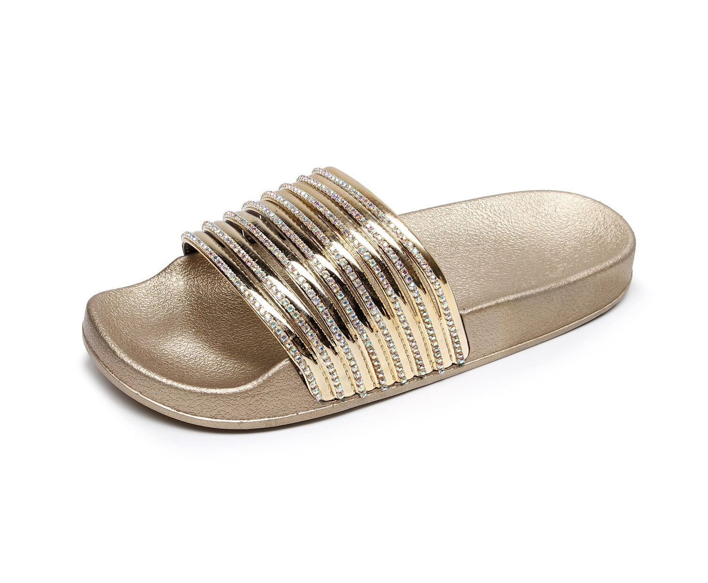 Striped Rhinestones Womens Slides