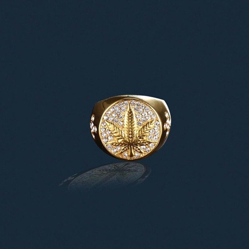 Carved Golden Leaf Rings for Men Jewelry