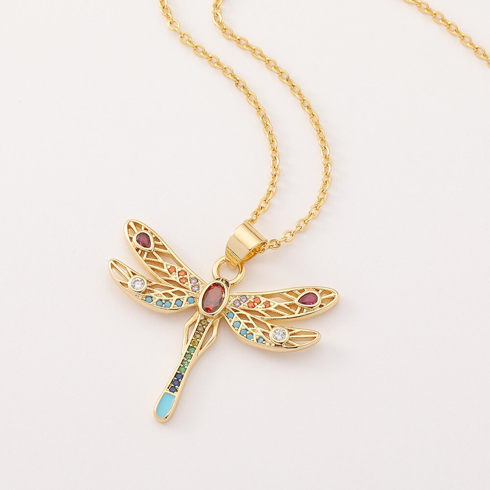 Dragonfly Pendant Necklaces With Rainbow Zircon Women Jewelry