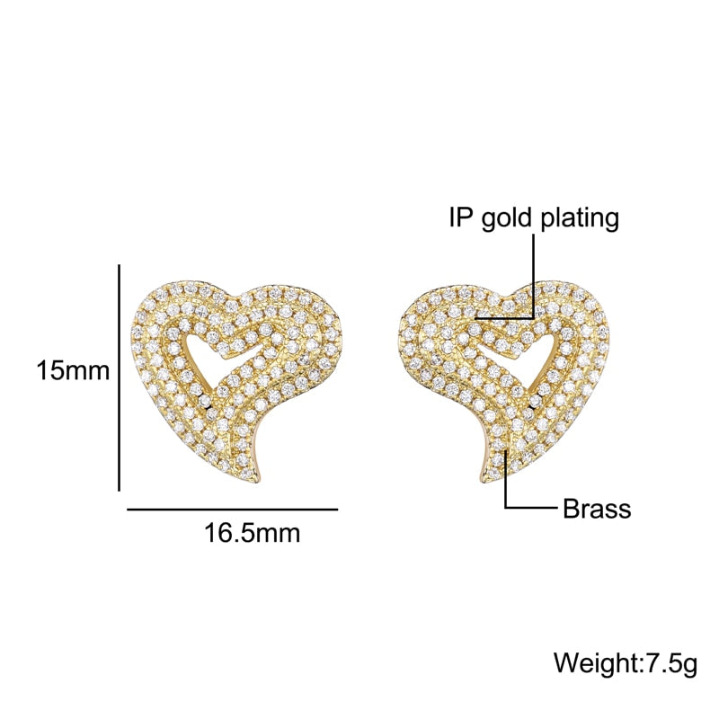 Heart Shape Rhinestone Stone Ice Out Stud Earring Bling Earrings Women Jewelry