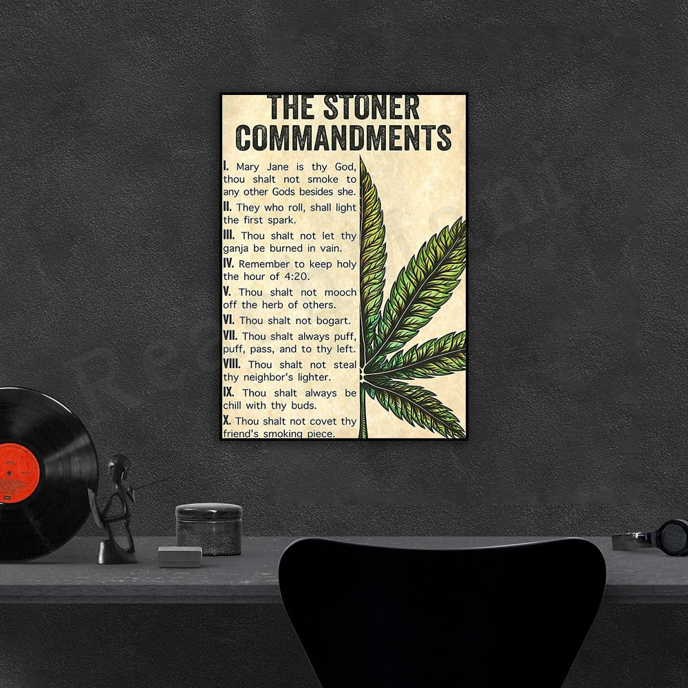 Stoner Commandments Poster Canvas Vintage Wall Art