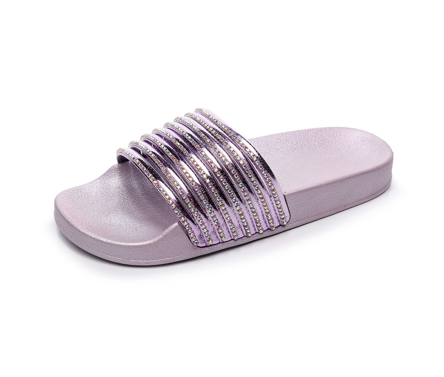 Striped Rhinestones Womens Slides