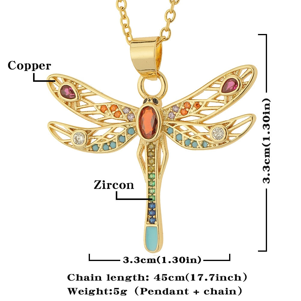 Dragonfly Pendant Necklaces With Rainbow Zircon Women Jewelry