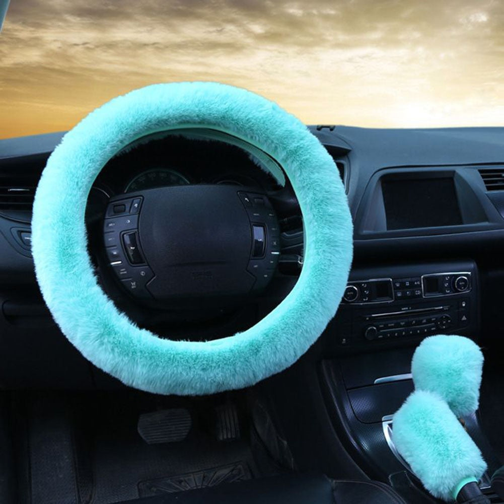 Universal Plush Car Steering Wheel Covers  Hand Brake & Amp Gear Cover Set Car 3 Piece Interior Accessories