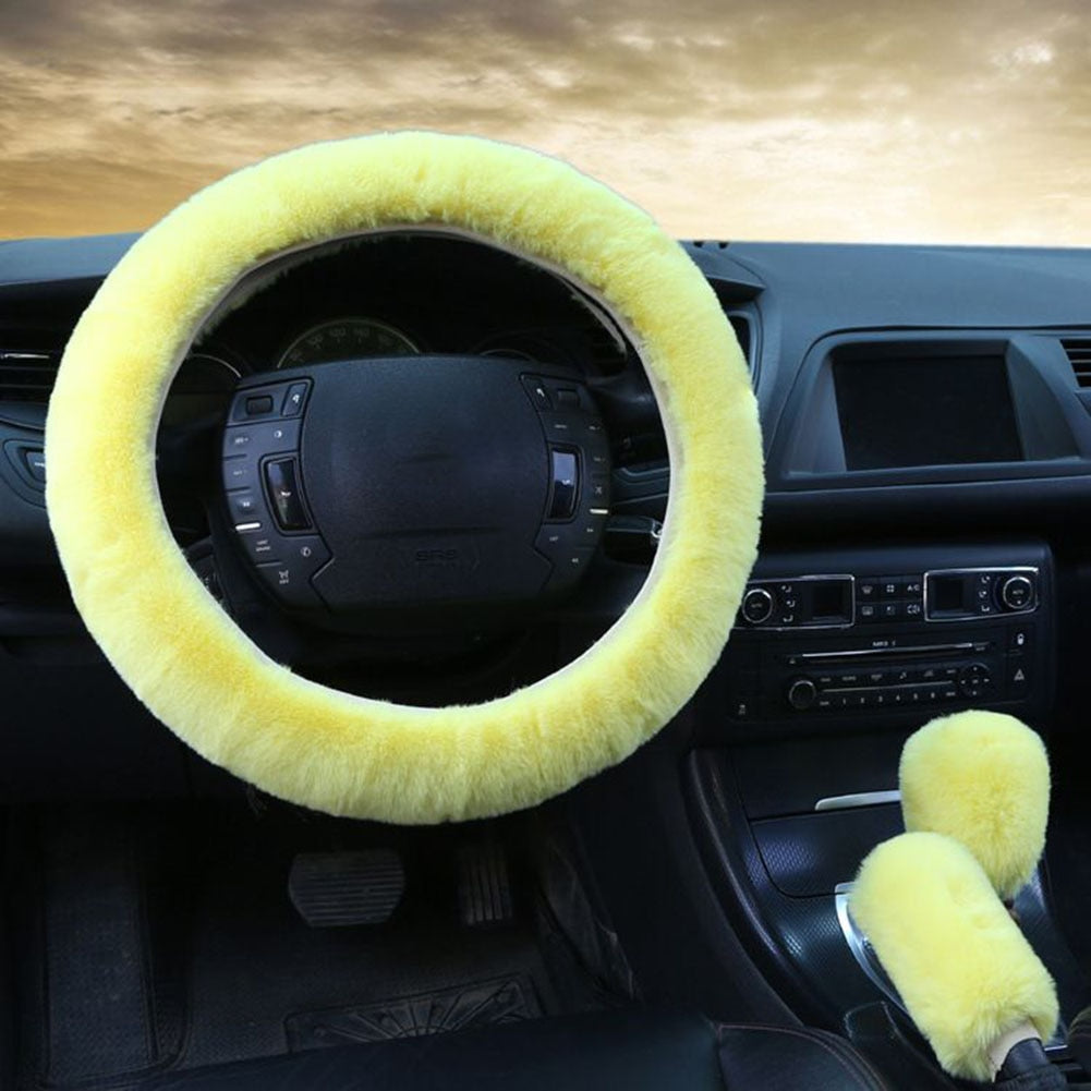 Universal Plush Car Steering Wheel Covers  Hand Brake & Amp Gear Cover Set Car 3 Piece Interior Accessories