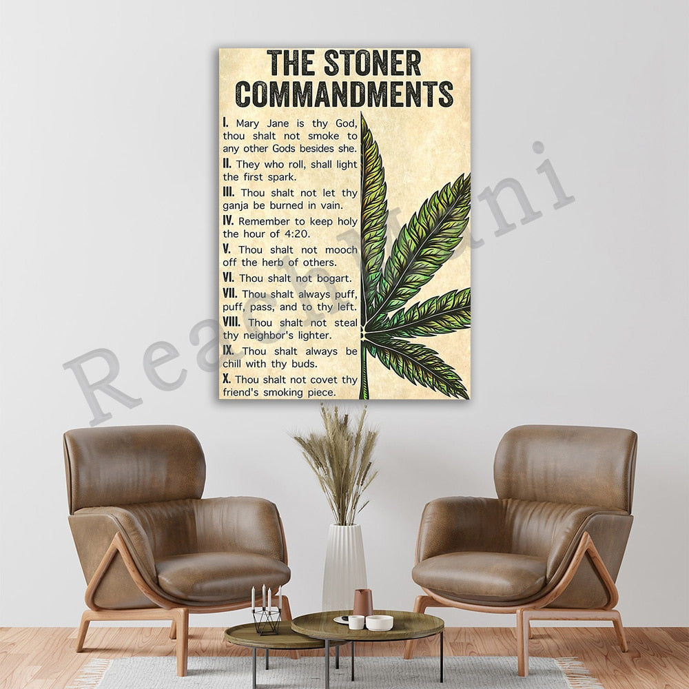 Stoner Commandments Poster Canvas Vintage Wall Art