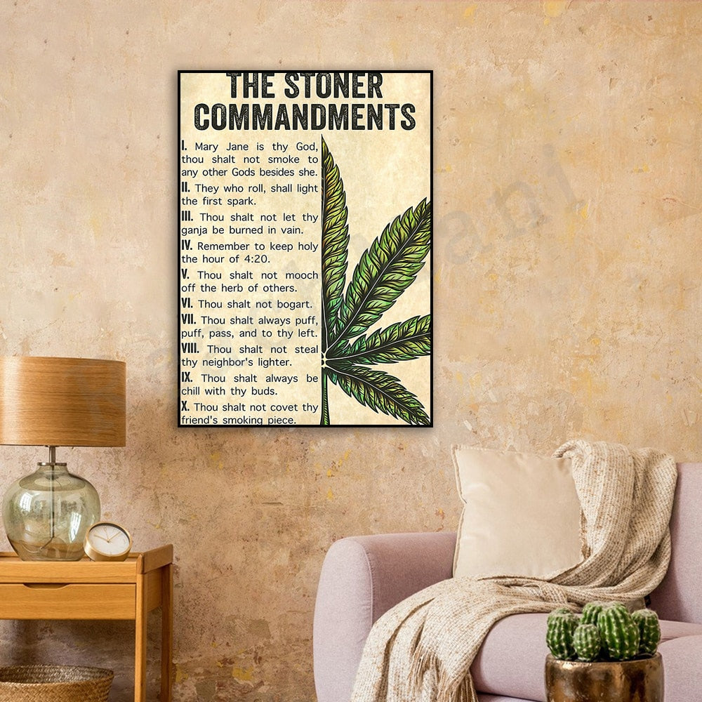 Stoner Commandments Poster Canvas Vintage Wall Art