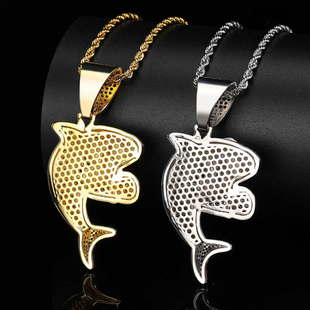 Iced Out Boxing Shark Pendant Chain Necklace