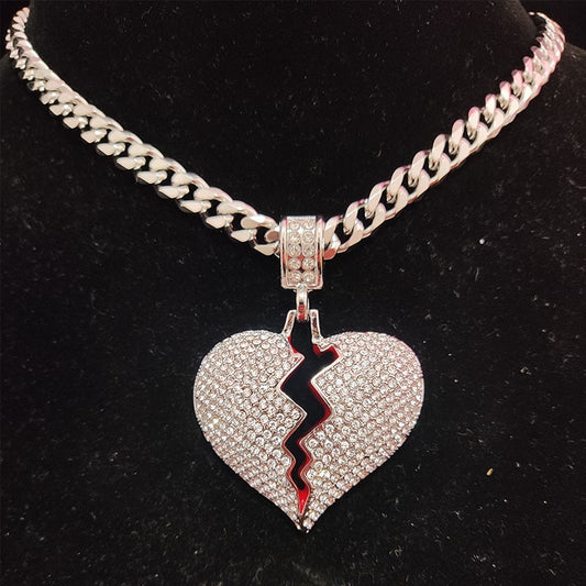 Iced Out Heart Pendant Necklace Jewelry