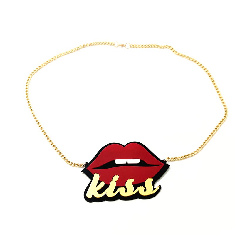 KISS Lips Pendant Necklace Acrylic Chain Jewelry