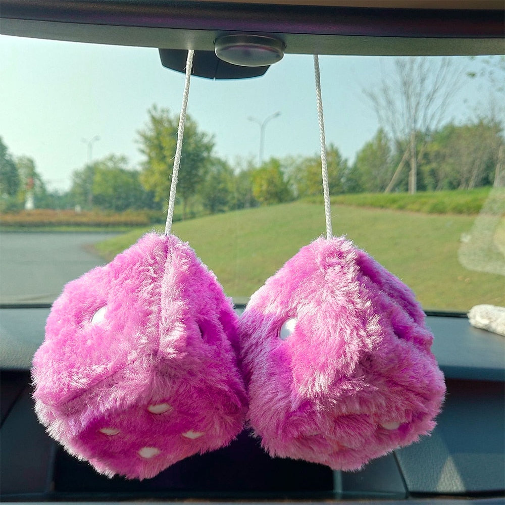 Fuzzy Plush Dice Auto Decor Ornament Car Accessory