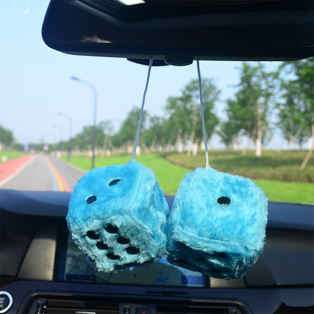 Fuzzy Plush Dice Auto Decor Ornament Car Accessory