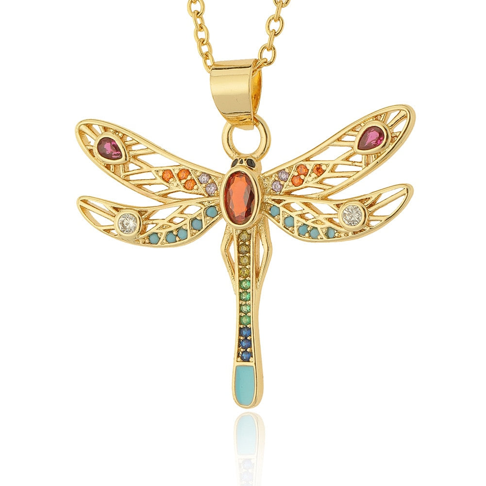Dragonfly Pendant Necklaces With Rainbow Zircon Women Jewelry