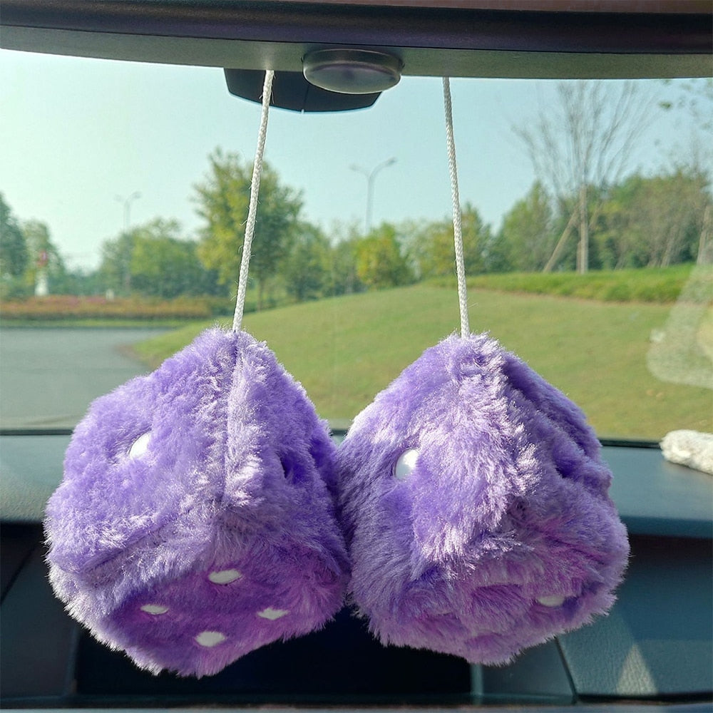 Fuzzy Plush Dice Auto Decor Ornament Car Accessory