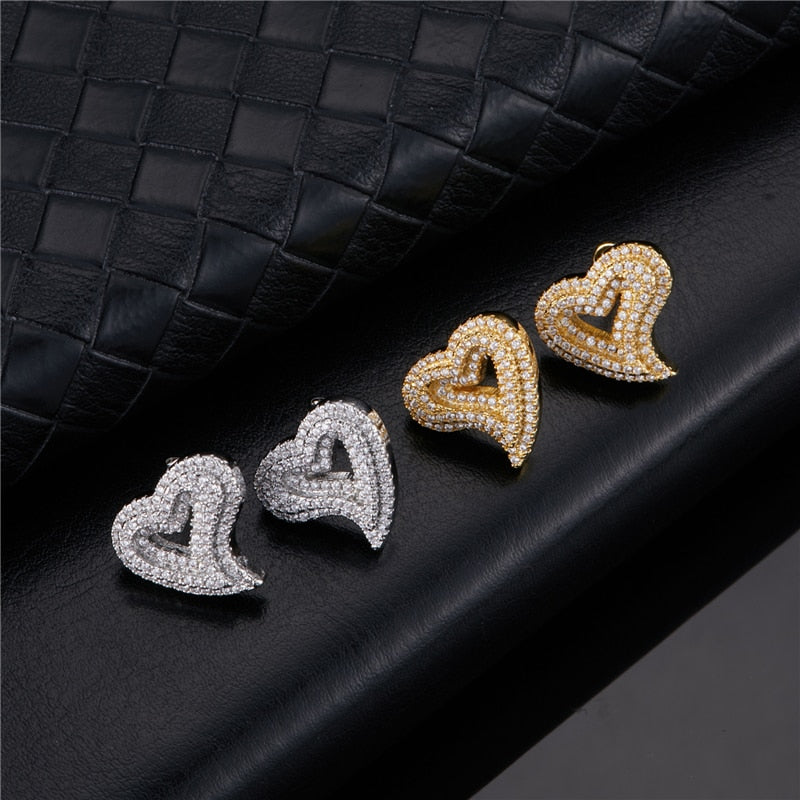 Heart Shape Rhinestone Stone Ice Out Stud Earring Bling Earrings Women Jewelry