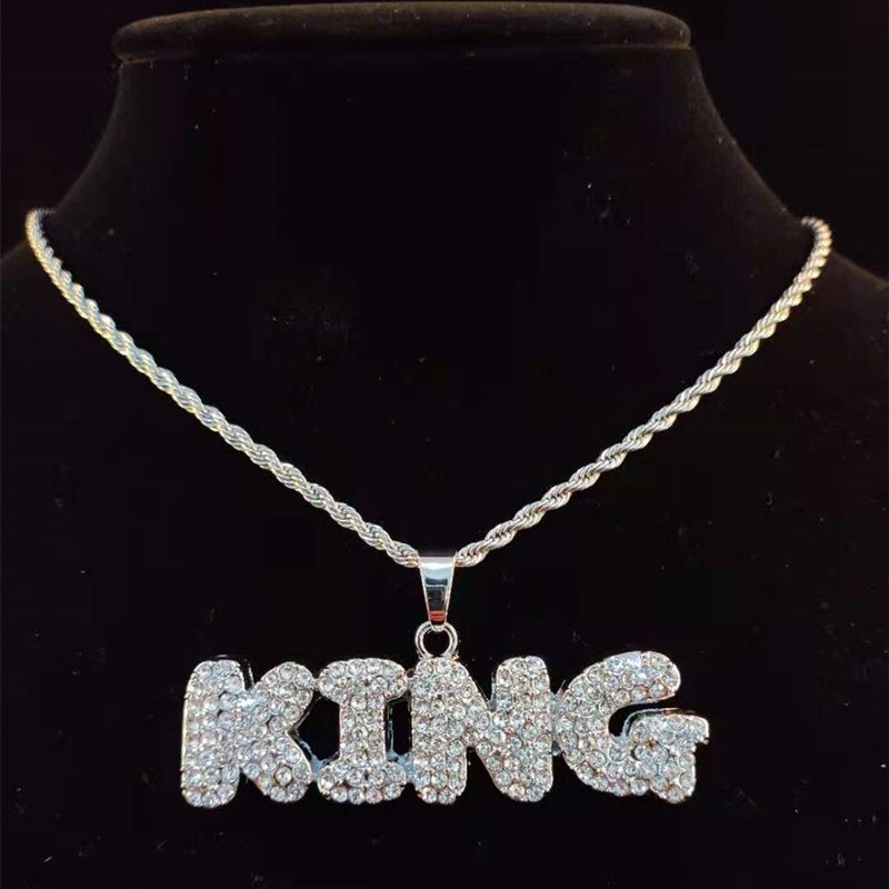 KING & QUEEN Necklace with 13mm Cuban Chain Iced Out Necklaces Jewelry